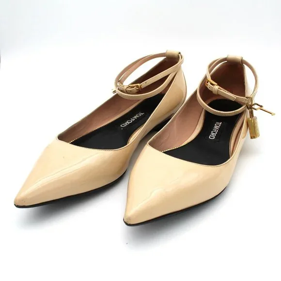 Tom Ford Padlock Patent Leather Gold Lock/Key Ankle Strap Ballet Flats Shoes 41 - Picture 2 of 7